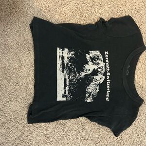 Brandy Melville Black Tee with White Zermatt Print
